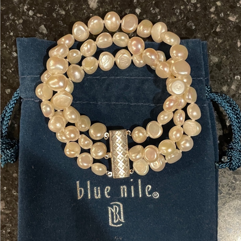 New in Box Blue Nile Triple-Strand Pearl Bracelet